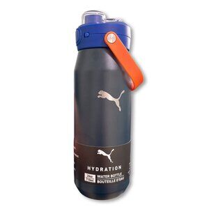 PUMA 24 oz Stainless Steel Water Bottle – Flip Top Lid & Handle – Black/Blue